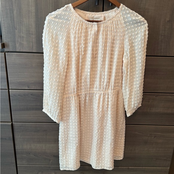 Madewell Pale Peach Embossed Dots Silk Blend 3/4 Sleeve Lined Dress Size 2 - Picture 1 of 8